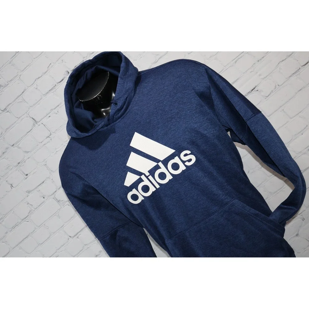 Adidas Hoodie Men 2XL XXL Blue Logo Pullover Long Sleeve Gym Workout